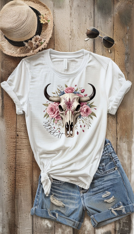 MEERKAT T-SHIRT PINK SKULL WITH ROSES